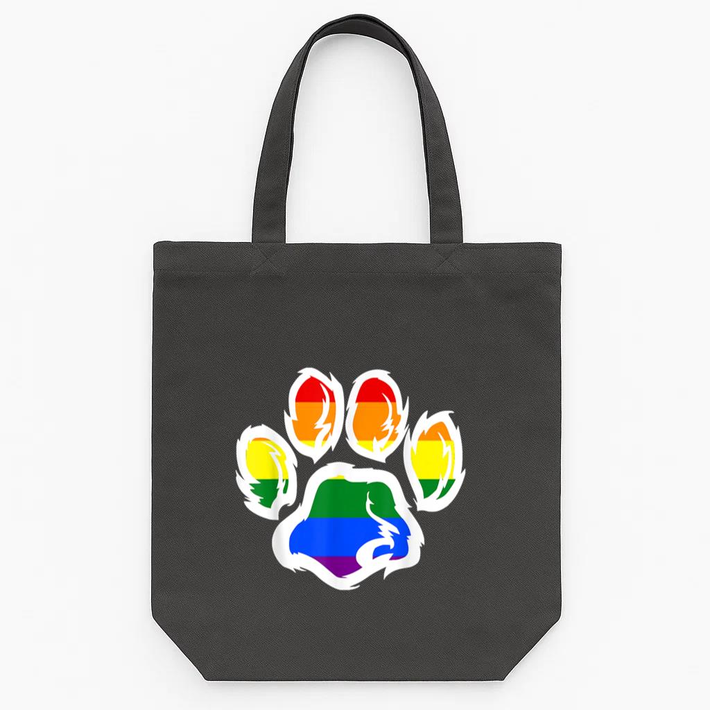 Ally Furry Pride Rainbow Dog Paw Tote Canvas Bag