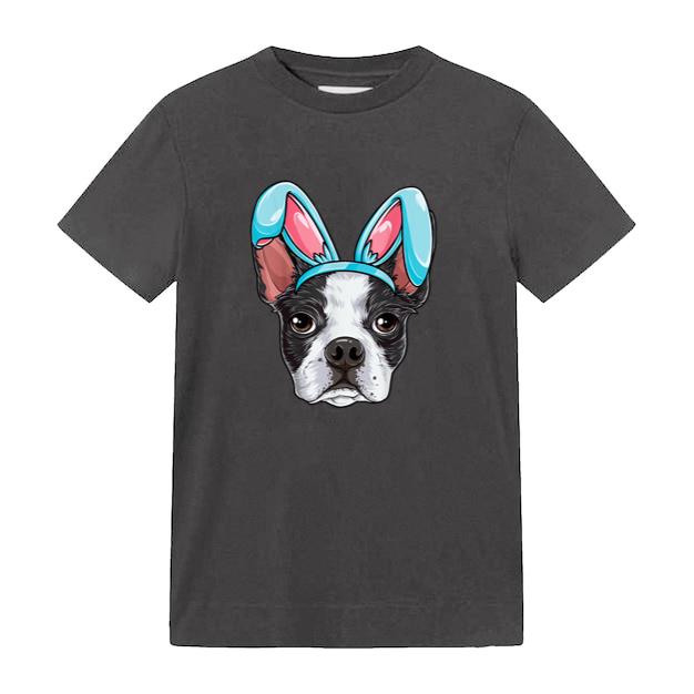 Boston Terrier Easter Bunny Ears Funny Boys Girls Kids Dog T-Shirt