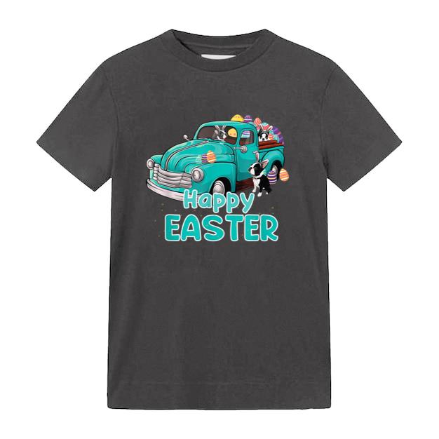 Bunny Boston Terrier happy easter day truck dog men women T-Shirt