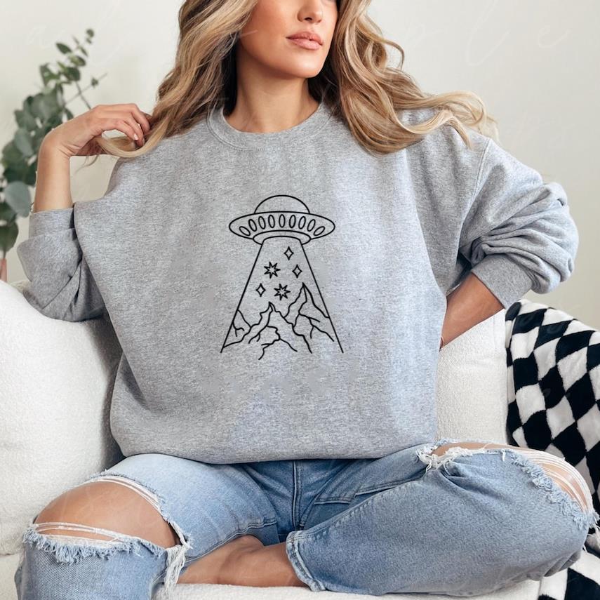 Whimsical Ufo Mountain Design Sweatshirt